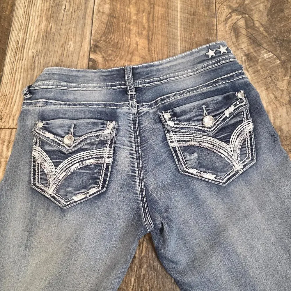 Low Rise Skinny Jeans Flap Pockets Contrast Stitching